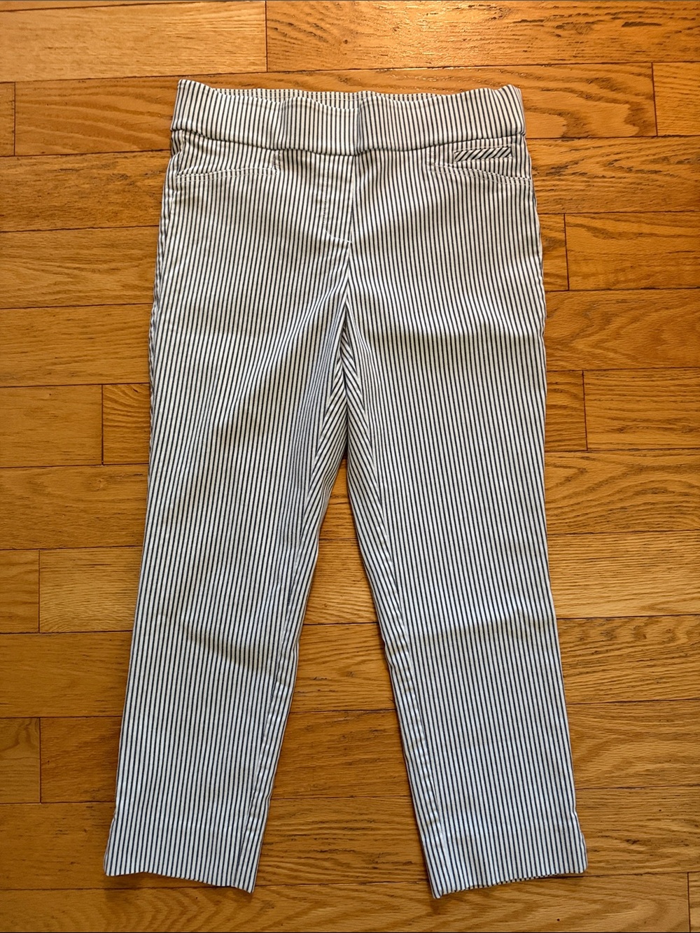 Anne Klein Navy & White Pinstripe Straight-Leg Pants
